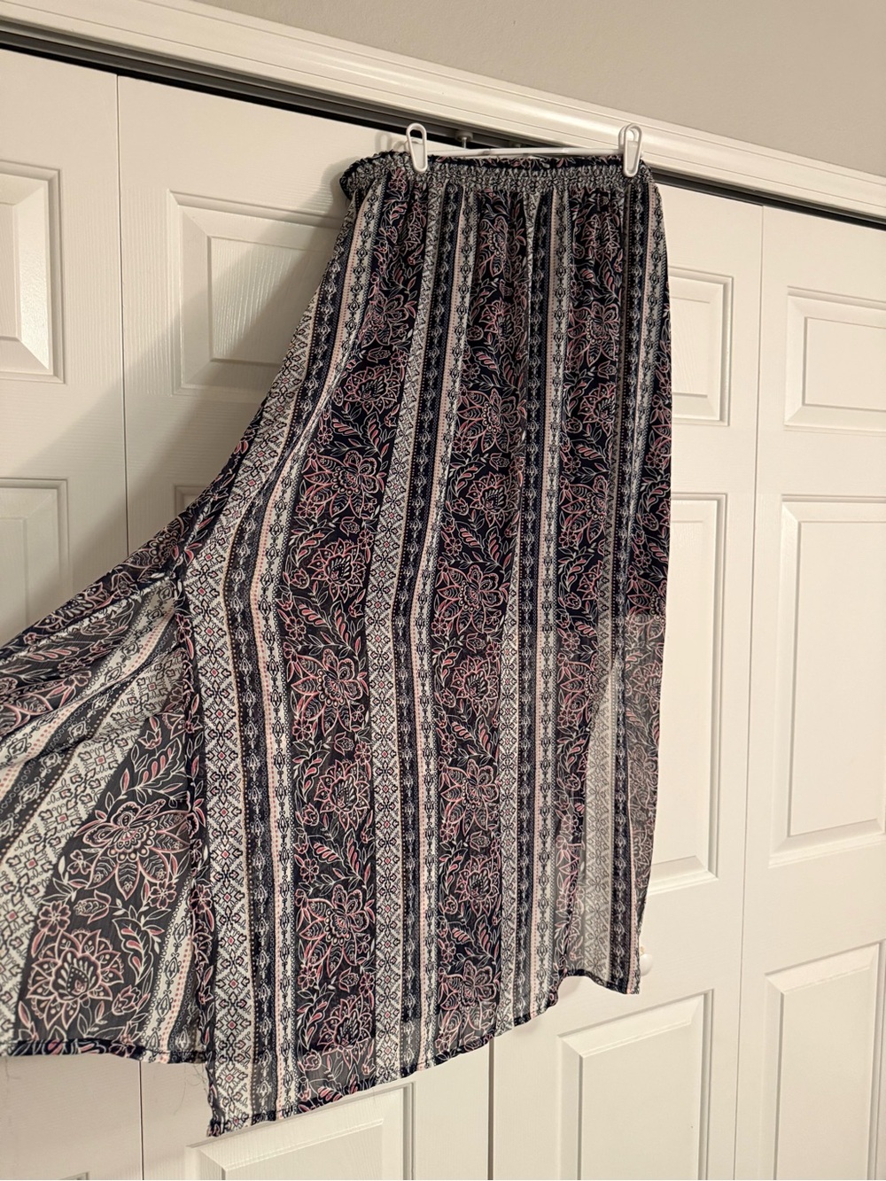 Faded Glory Striped Floral Maxi Skirt in Navy, Pink, Cream